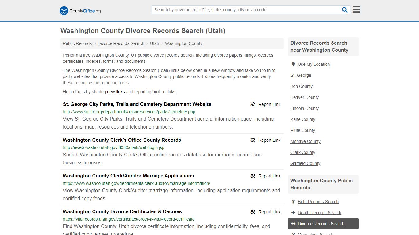 Washington County Divorce Records Search (Utah)